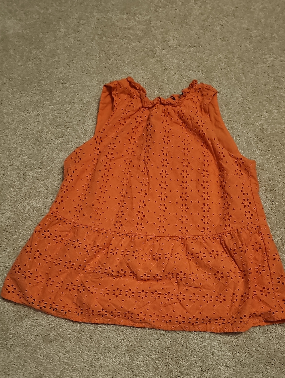LOFT Orange/peach Eyelet Ruffle Neck Peplum Top